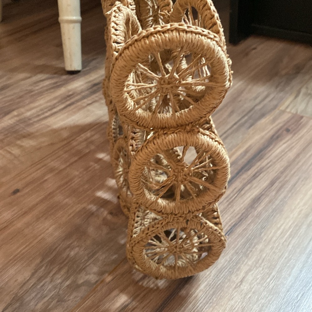 Straw Wheel Shaped Handbag with Bamboo Handles - Picture 12 of 16